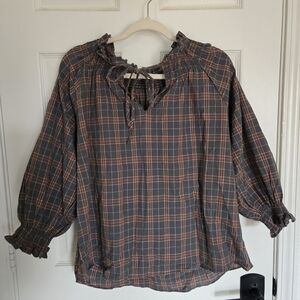 Carly Jean Los Angeles Checkered Ruffle Blouse